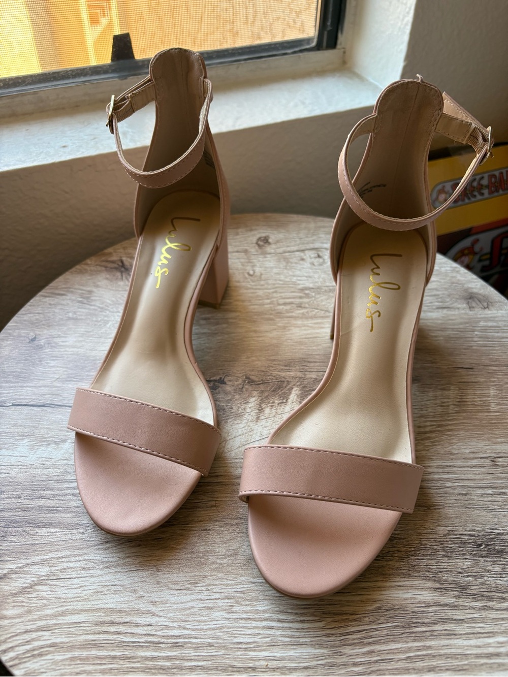 Lulu's Blush Nude Ankle-Strap Block Heels